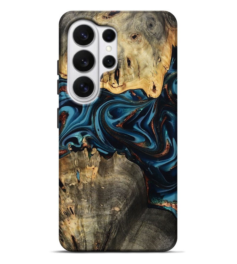 Galaxy S26 Ultra Wood Live Edge Phone Case - Azriel (Teal & Gold, 808681)