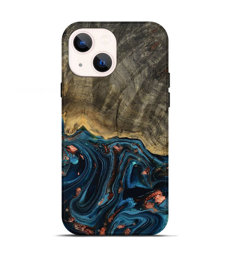 iPhone 13 Wood Live Edge Phone Case - Don (Teal & Gold, 808682)