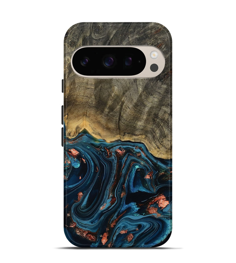 Pixel 10 Wood Live Edge Phone Case - Don (Teal & Gold, 808682)