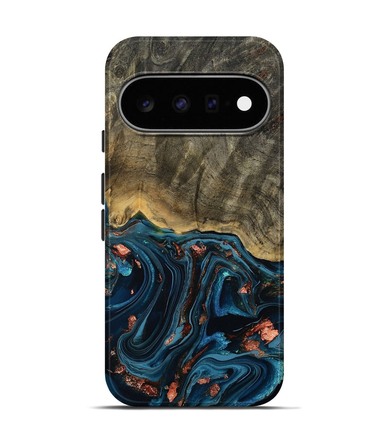 Pixel 11 Pro Wood Live Edge Phone Case - Don (Teal & Gold, 808682)