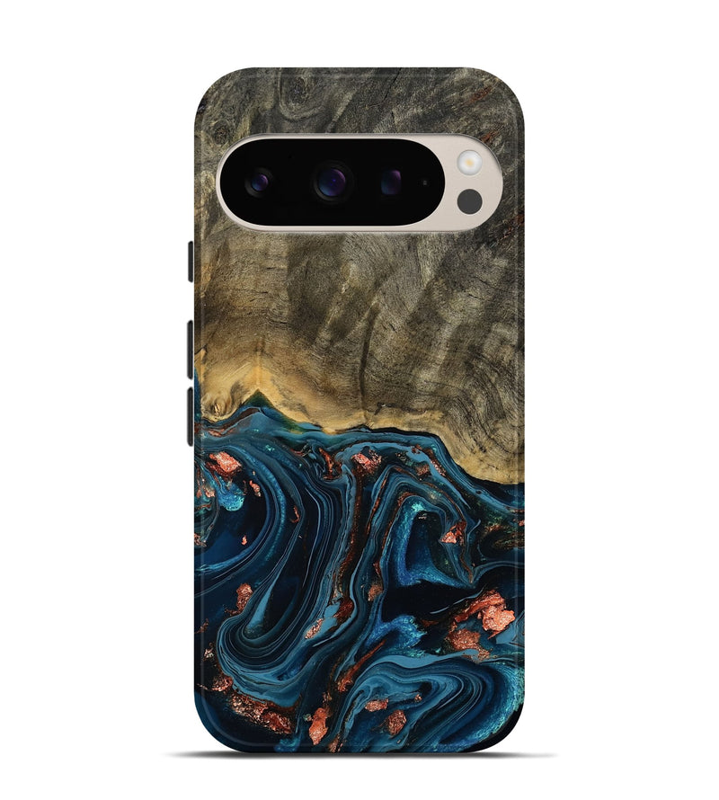 Pixel 9 Pro Wood Live Edge Phone Case - Don (Teal & Gold, 808682)