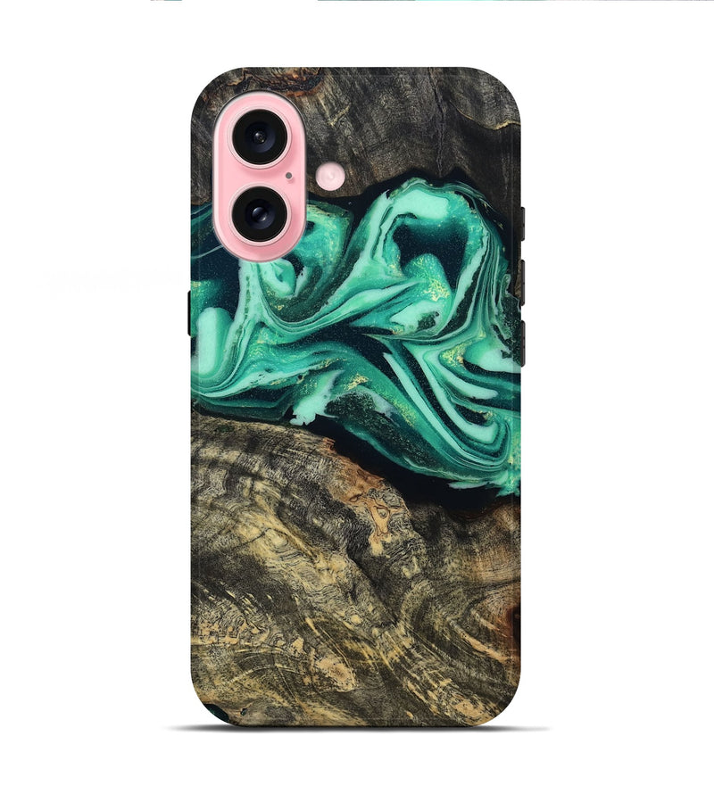 iPhone 16 Wood Live Edge Phone Case - Emeline (Green, 808693)
