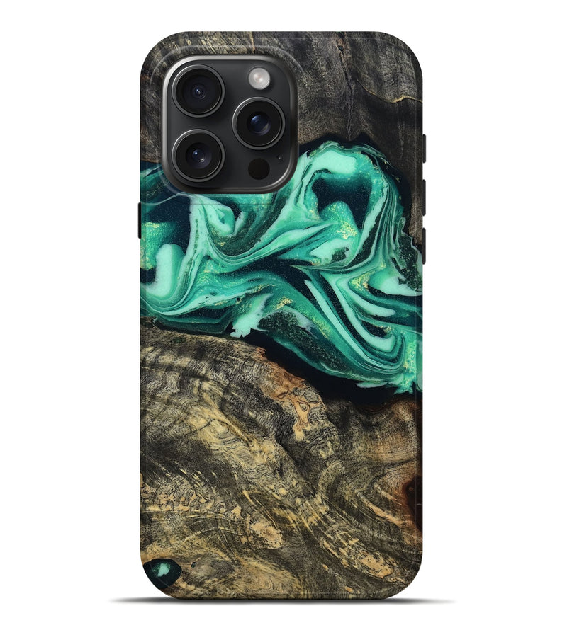 iPhone 16 Pro Max Wood Live Edge Phone Case - Emeline (Green, 808693)