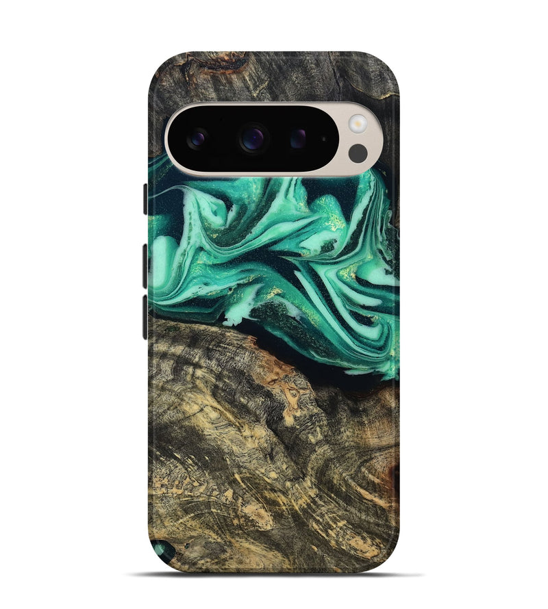 Pixel 9 Wood Live Edge Phone Case - Emeline (Green, 808693)
