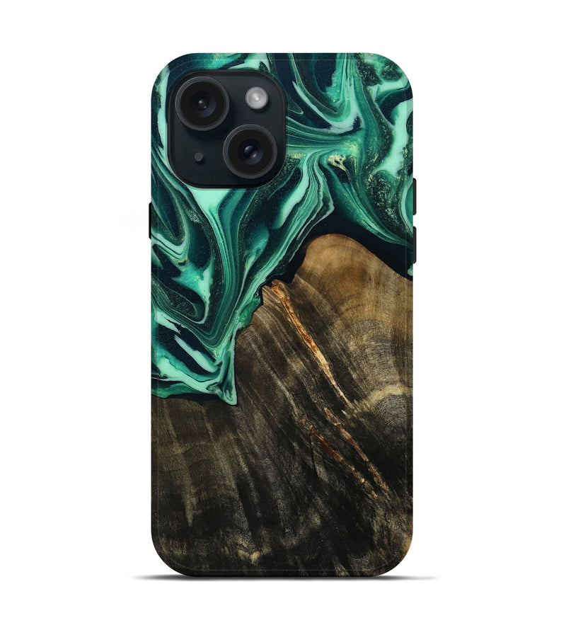 iPhone 15 Wood Live Edge Phone Case - Solomon (Green, 808696)