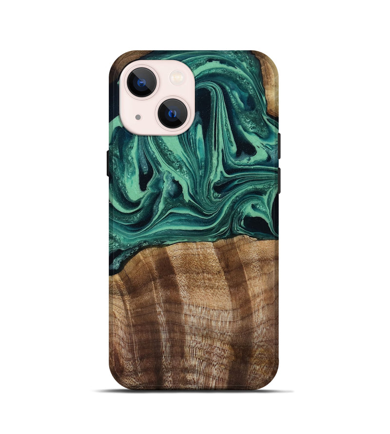 iPhone 13 mini Wood Live Edge Phone Case - Desiree (Green, 808700)