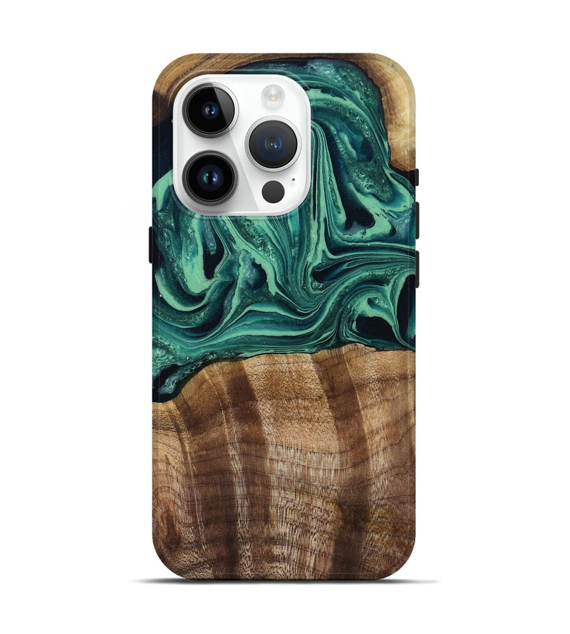 iPhone 15 Pro Wood Live Edge Phone Case - Desiree (Green, 808700)