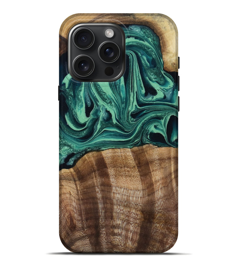 iPhone 16 Pro Max Wood Live Edge Phone Case - Desiree (Green, 808700)