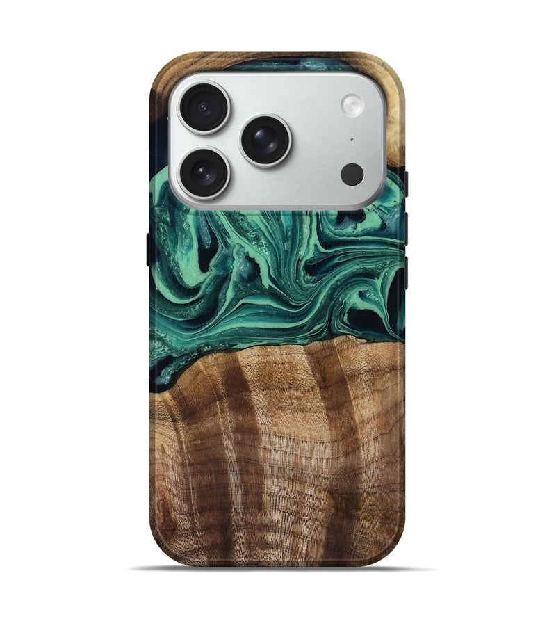 iPhone 18 Pro Wood Live Edge Phone Case - Desiree (Green, 808700)