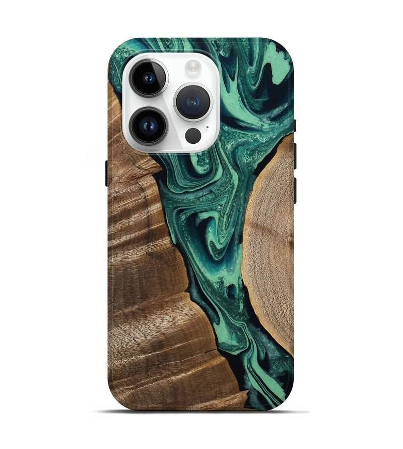 iPhone 15 Pro Wood Live Edge Phone Case - Garth (Green, 808702)