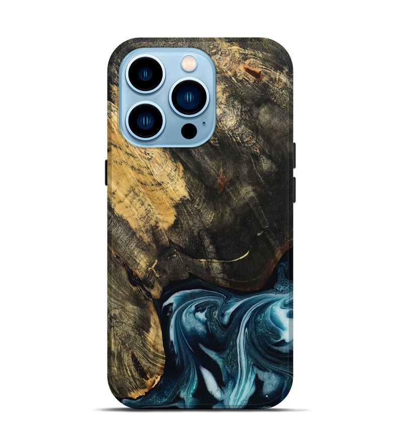 iPhone 14 Pro Wood Live Edge Phone Case - Raven (Blue, 808706)