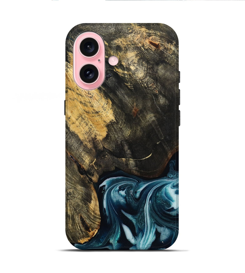 iPhone 16 Wood Live Edge Phone Case - Raven (Blue, 808706)