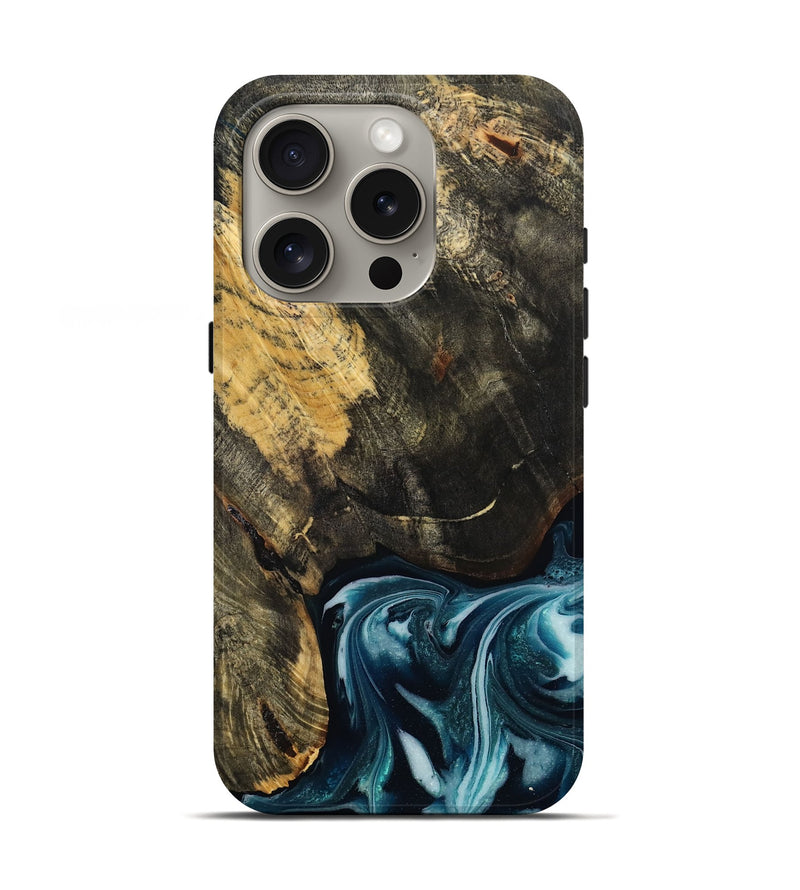 iPhone 16 Pro Wood Live Edge Phone Case - Raven (Blue, 808706)