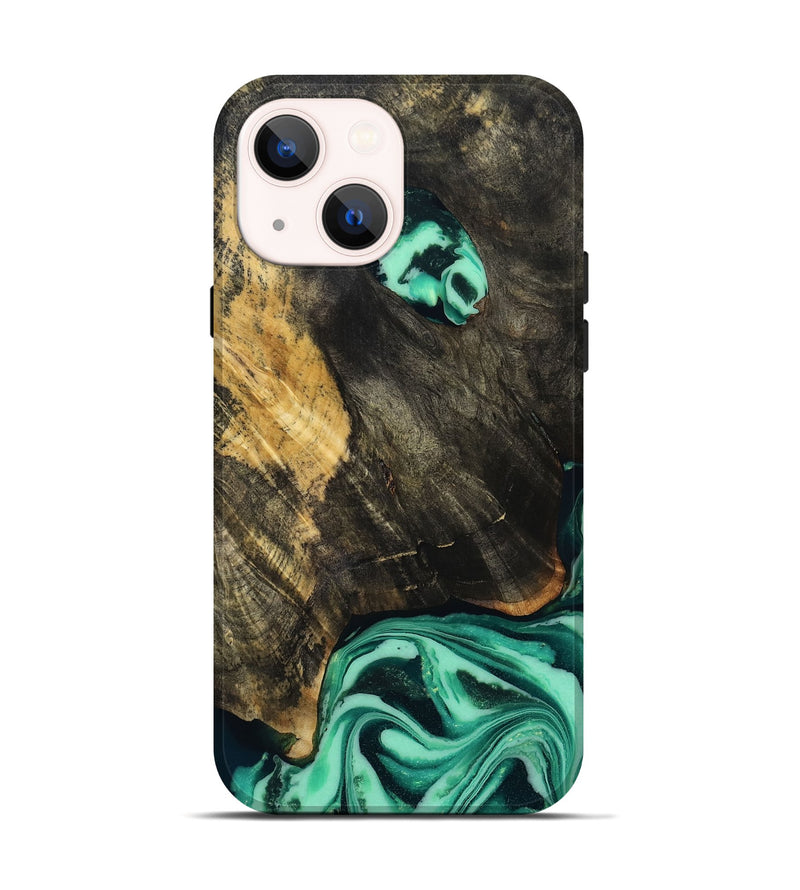 iPhone 14 Wood Live Edge Phone Case - Aleyna (Green, 808710)