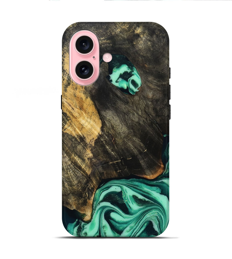 iPhone 16 Wood Live Edge Phone Case - Aleyna (Green, 808710)