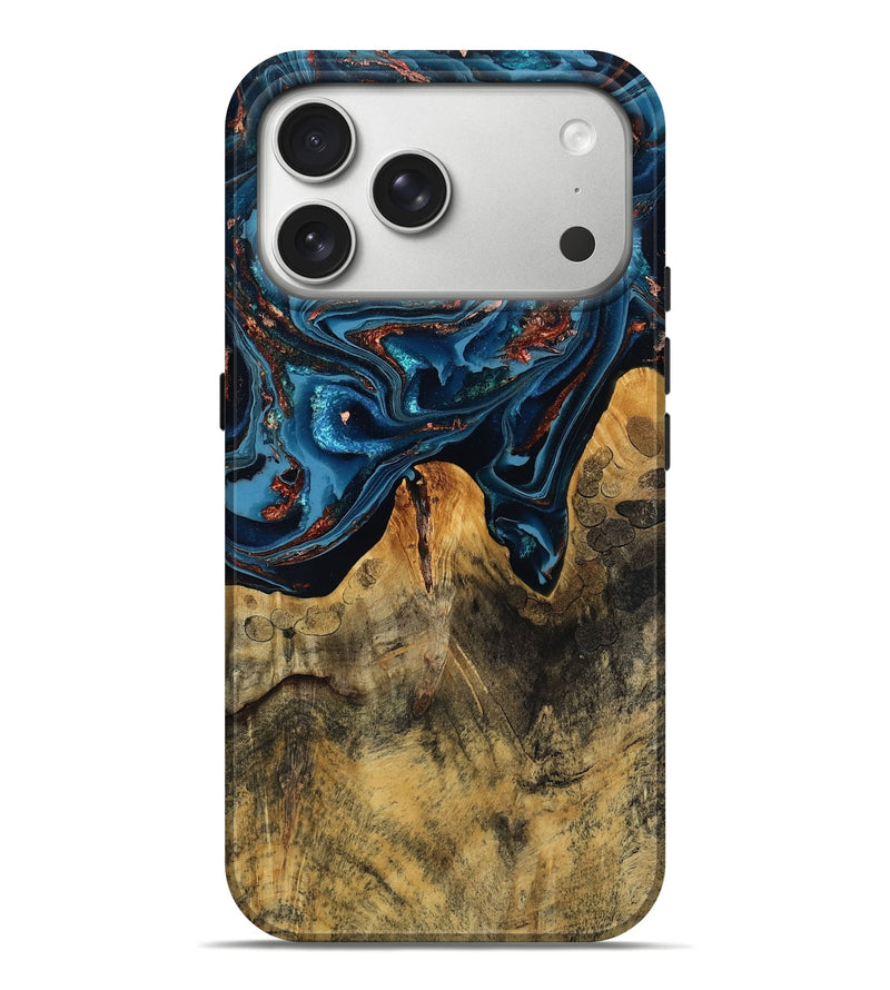 iPhone 17 Pro Max Wood Live Edge Phone Case - Manila (Teal & Gold, 808712)