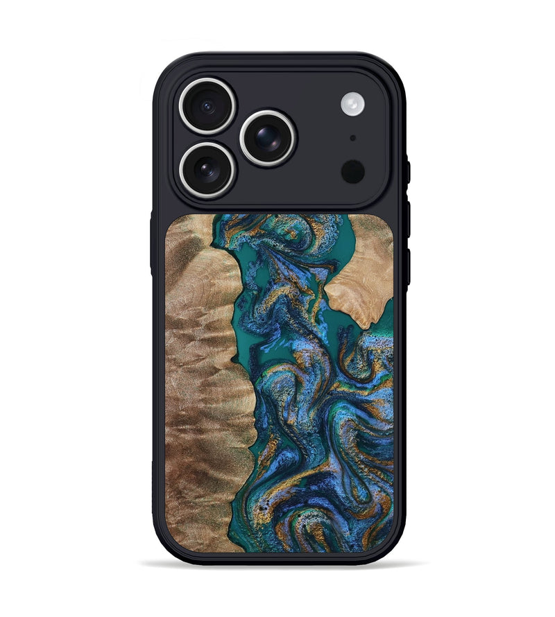 iPhone 17 Pro Wood Phone Case - Karyn (Teal & Gold, 808811)