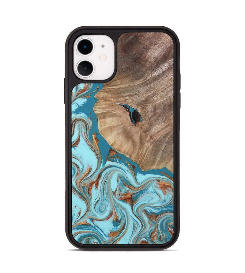 iPhone 11 Wood Phone Case - Britni (Teal & Gold, 808813)