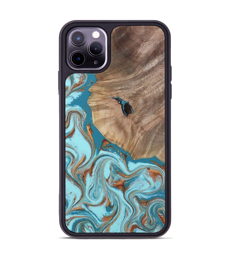 iPhone 11 Pro Max Wood Phone Case - Britni (Teal & Gold, 808813)