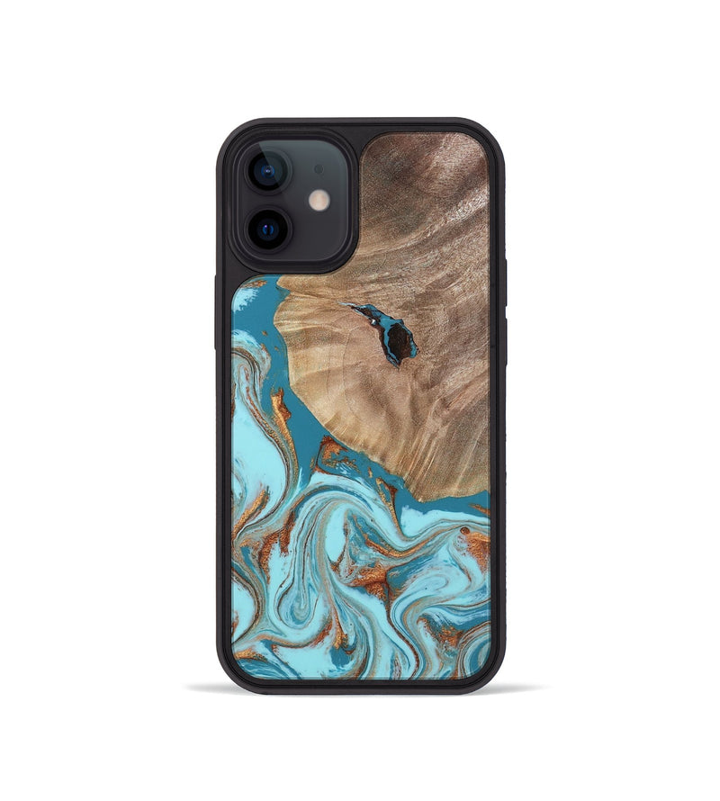 iPhone 12 mini Wood Phone Case - Britni (Teal & Gold, 808813)