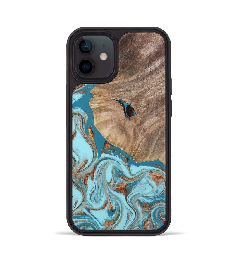 iPhone 12 Wood Phone Case - Britni (Teal & Gold, 808813)