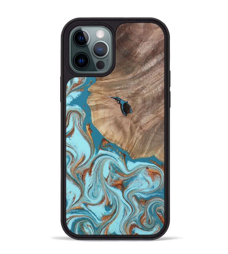 iPhone 12 Pro Max Wood Phone Case - Britni (Teal & Gold, 808813)