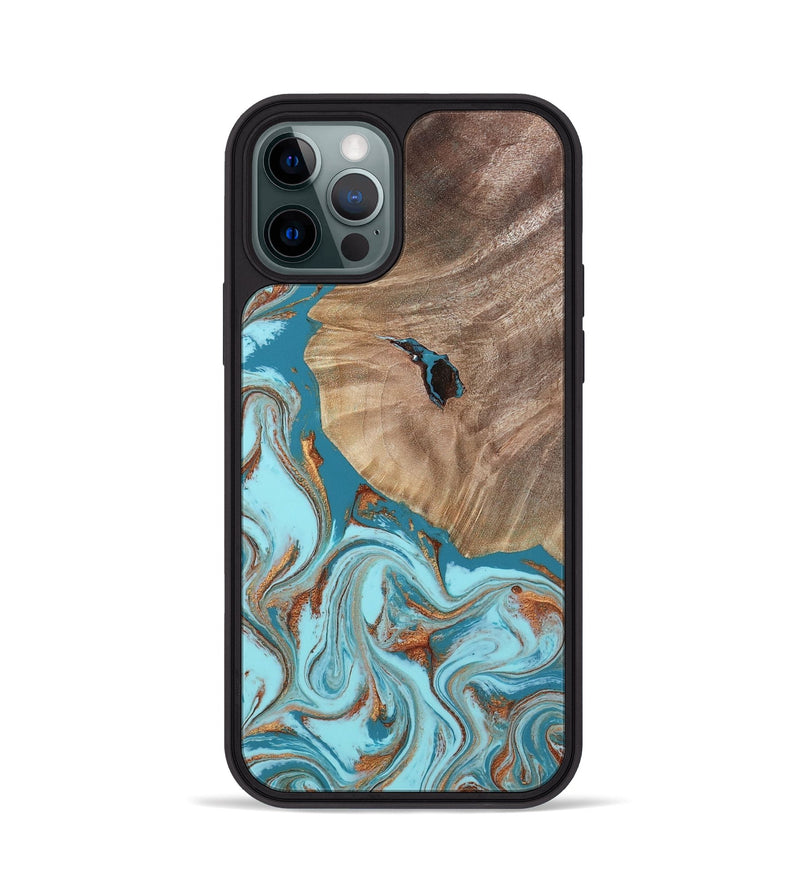 iPhone 12 Pro Wood Phone Case - Britni (Teal & Gold, 808813)