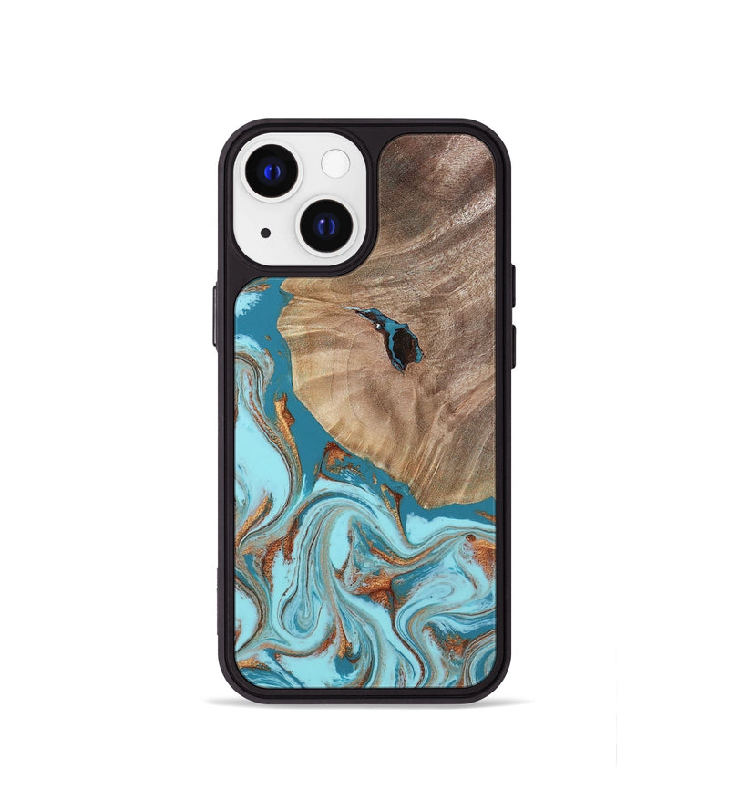 iPhone 13 mini Wood Phone Case - Britni (Teal & Gold, 808813)