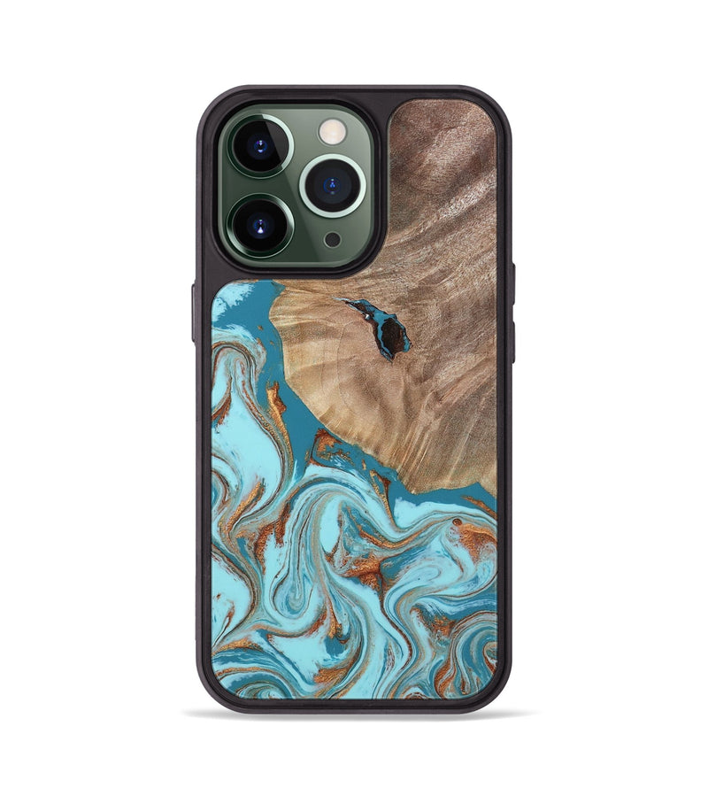 iPhone 13 Pro Wood Phone Case - Britni (Teal & Gold, 808813)