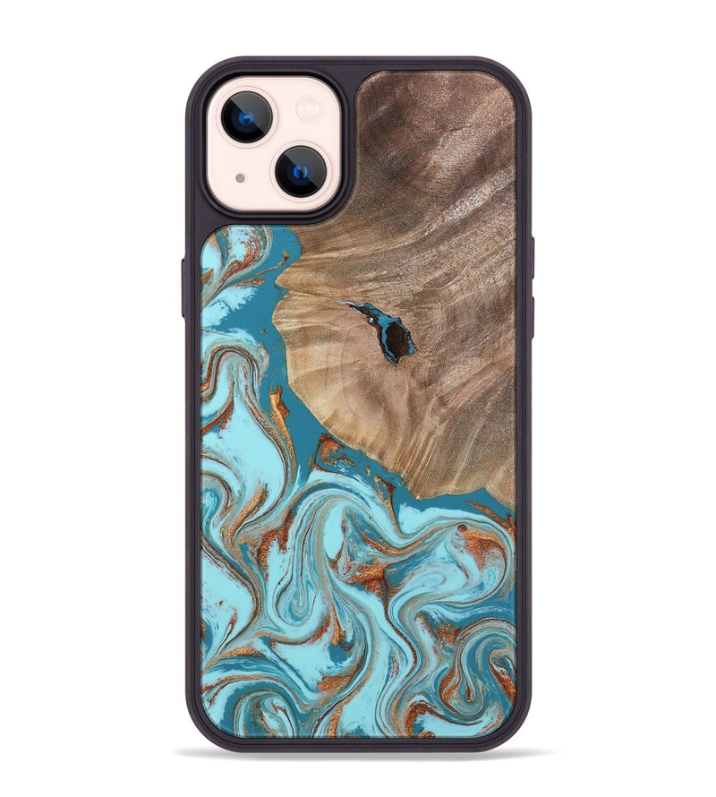 iPhone 14 Plus Wood Phone Case - Britni (Teal & Gold, 808813)