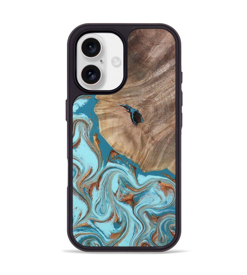 iPhone 17 Wood Phone Case - Britni (Teal & Gold, 808813)