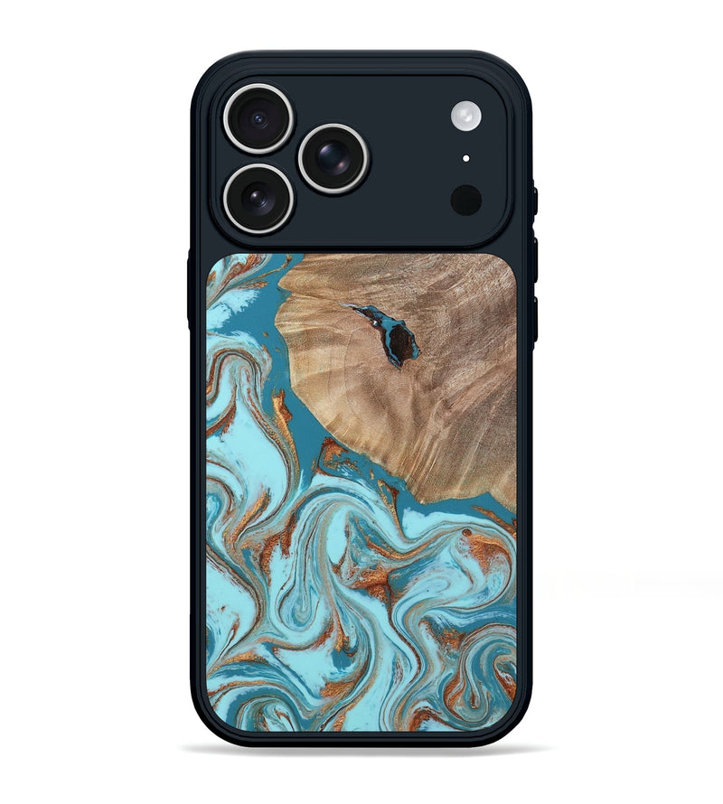 iPhone 17 Pro Max Wood Phone Case - Britni (Teal & Gold, 808813)