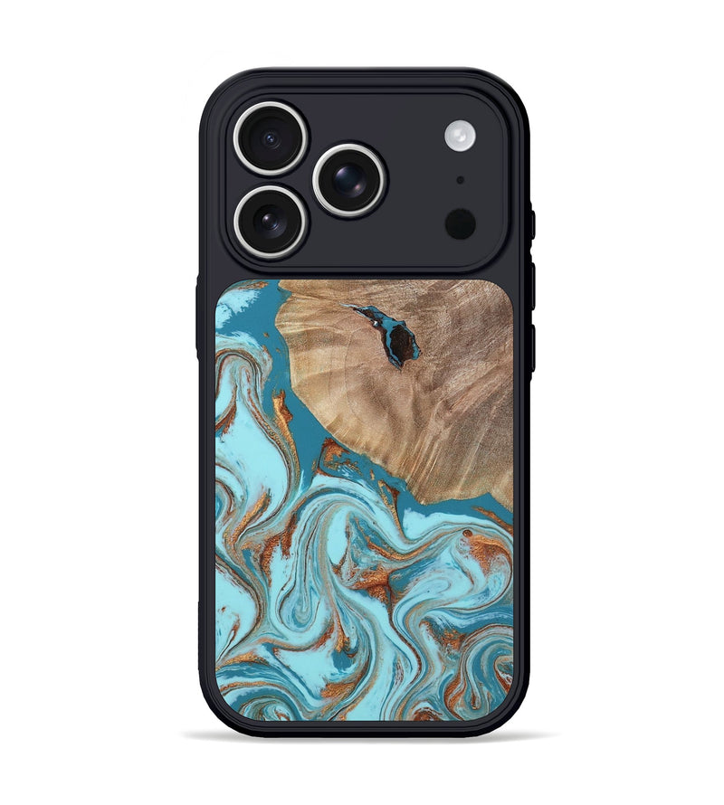 iPhone 17 Pro Wood Phone Case - Britni (Teal & Gold, 808813)