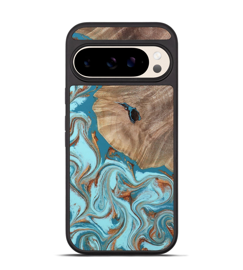 Pixel 10 Wood Phone Case - Britni (Teal & Gold, 808813)