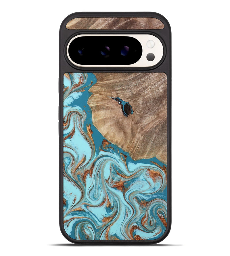 Pixel 10 Pro XL Wood Phone Case - Britni (Teal & Gold, 808813)