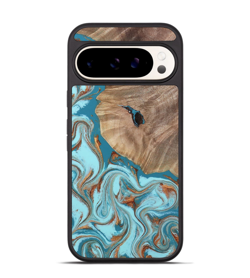 Pixel 9 Pro Wood Phone Case - Britni (Teal & Gold, 808813)