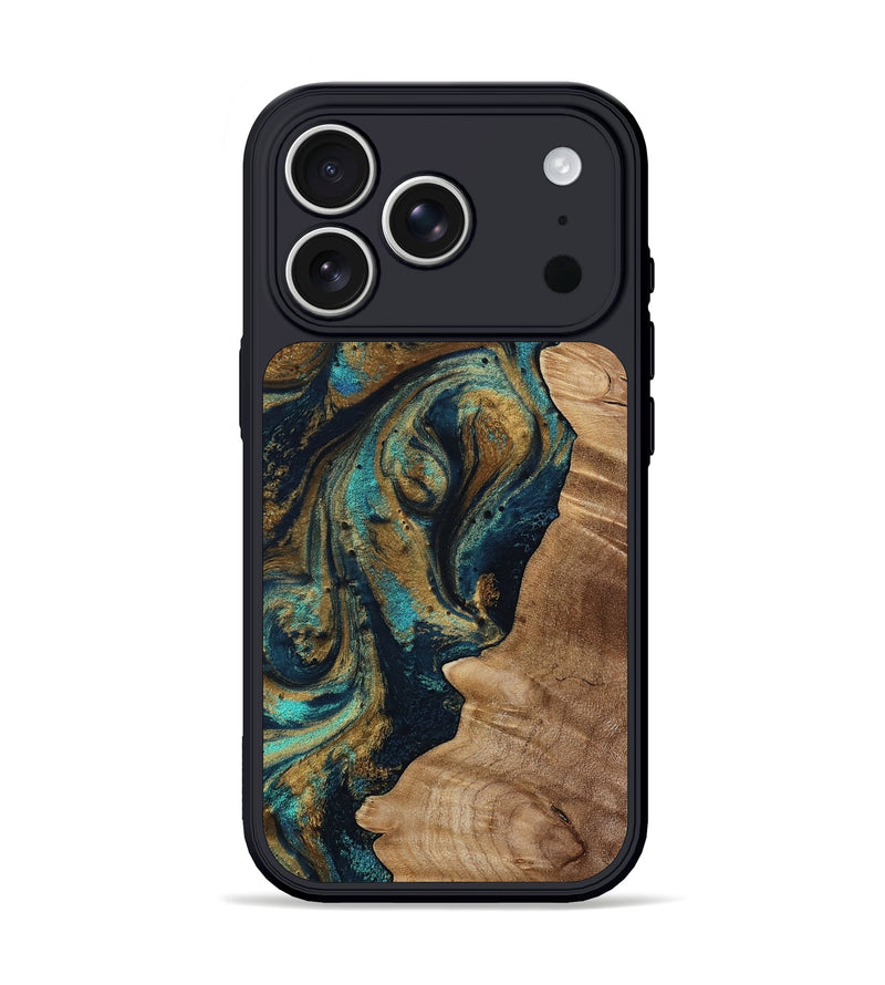 iPhone 17 Pro Wood Phone Case - Gloria (Teal & Gold, 808816)