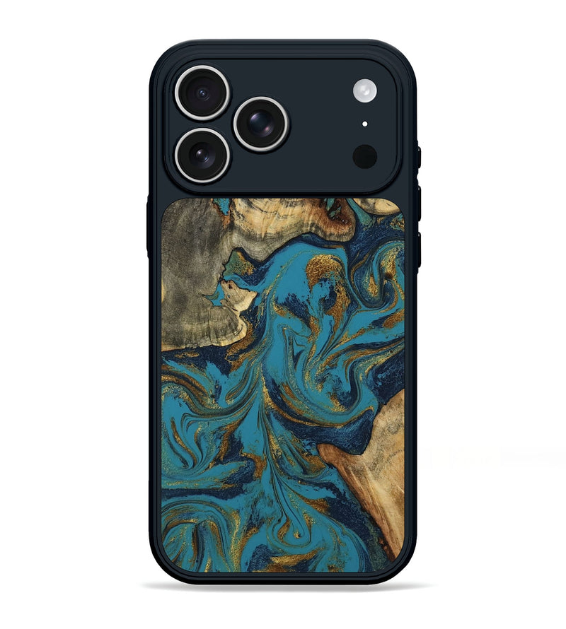 iPhone 17 Pro Max Wood Phone Case - Vicki (Teal & Gold, 808818)