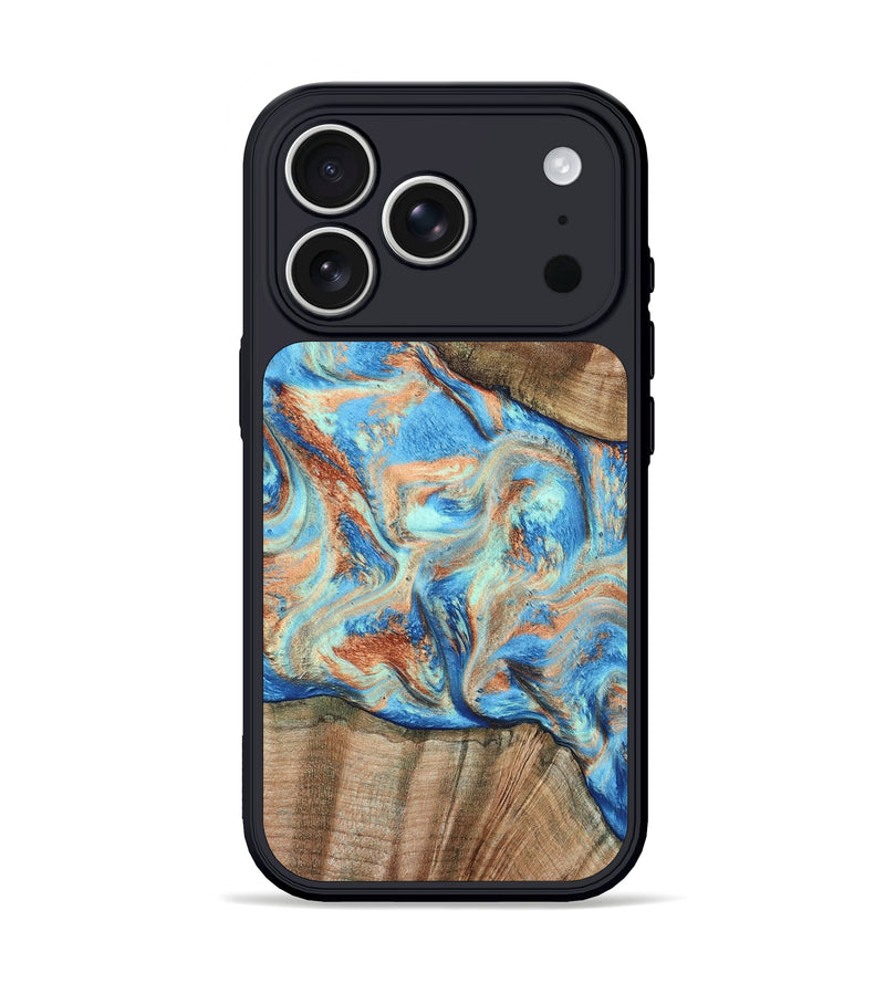 iPhone 17 Pro Wood Phone Case - Kylan (Teal & Gold, 808819)