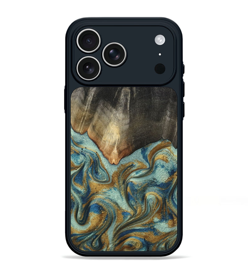 iPhone 17 Pro Max Wood Phone Case - Shanice (Teal & Gold, 808821)