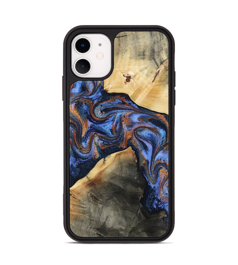 iPhone 11 Wood Phone Case - Kayla (Teal & Gold, 808822)