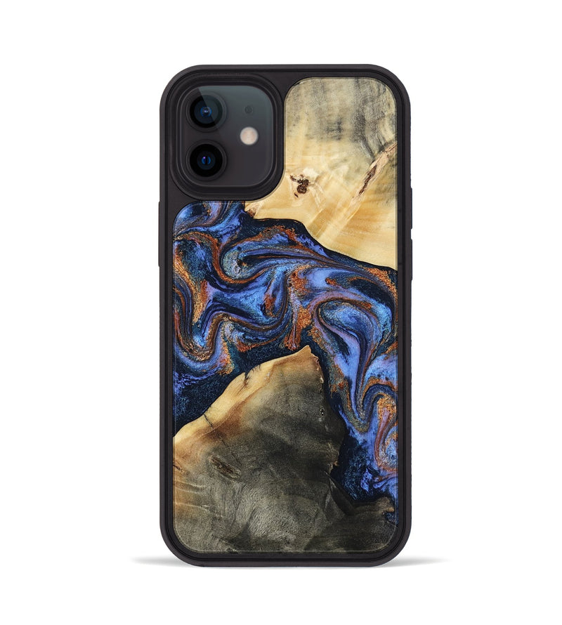 iPhone 12 Wood Phone Case - Kayla (Teal & Gold, 808822)