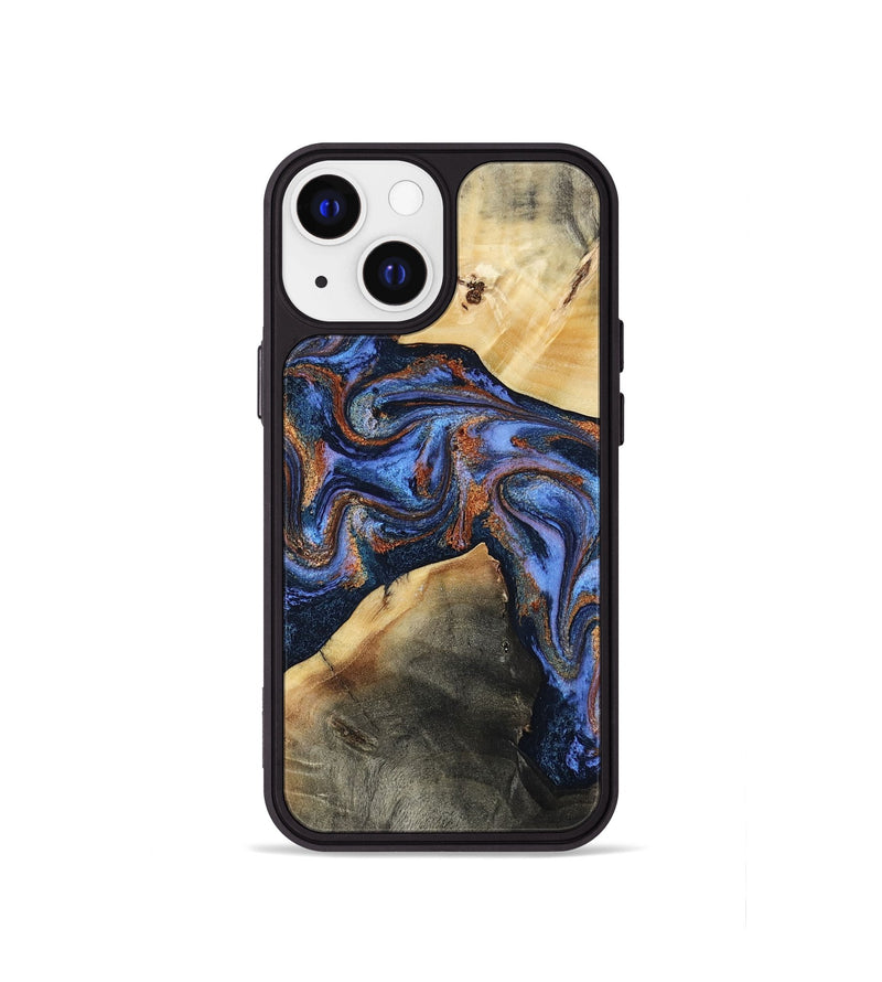 iPhone 13 mini Wood Phone Case - Kayla (Teal & Gold, 808822)