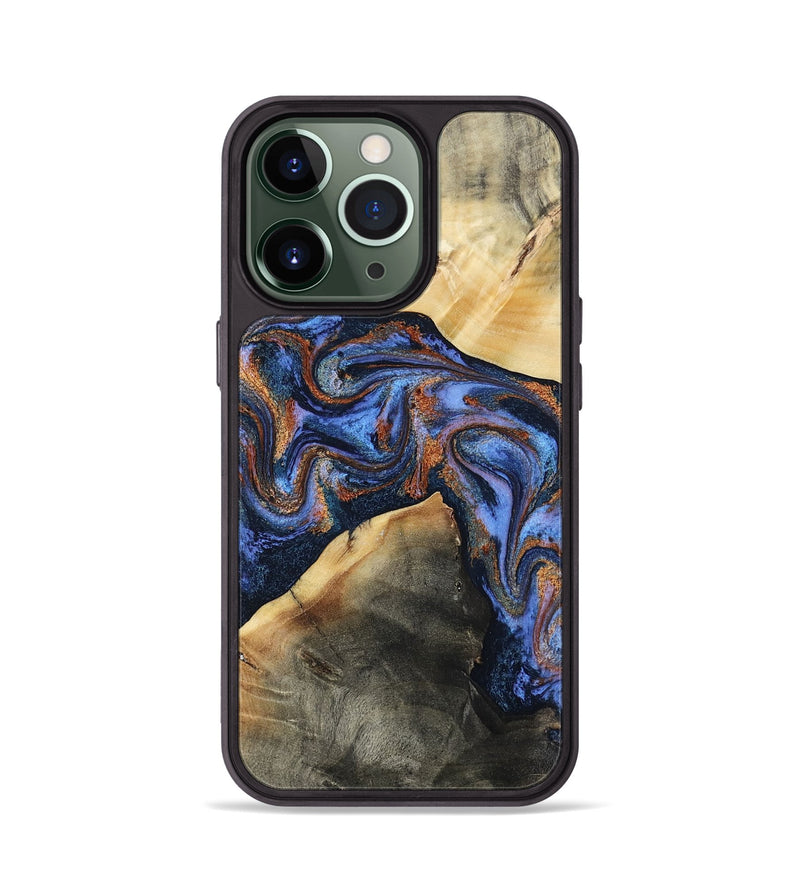 iPhone 13 Pro Wood Phone Case - Kayla (Teal & Gold, 808822)