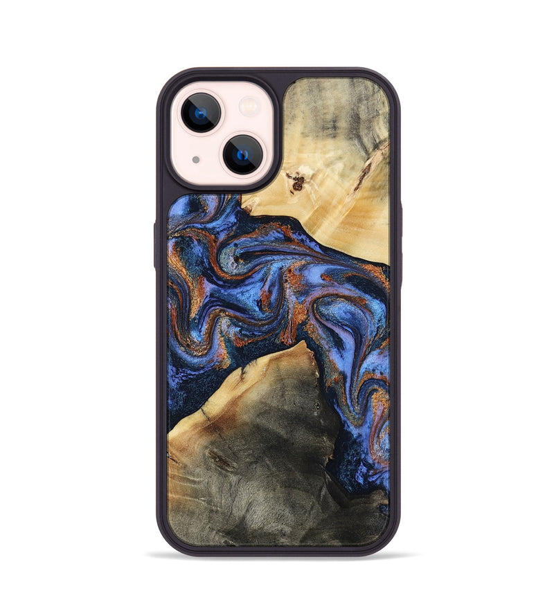 iPhone 14 Wood Phone Case - Kayla (Teal & Gold, 808822)