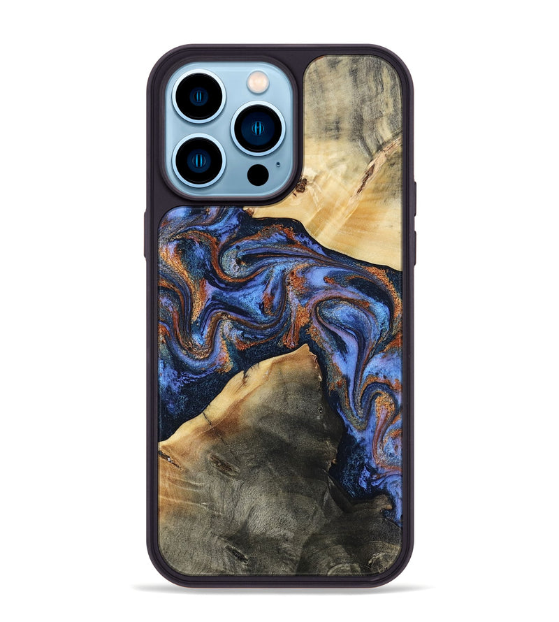 iPhone 14 Pro Max Wood Phone Case - Kayla (Teal & Gold, 808822)