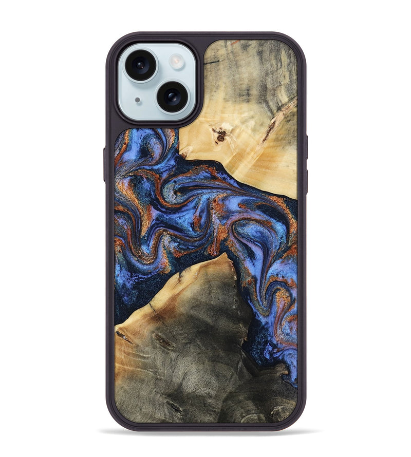 iPhone 15 Plus Wood Phone Case - Kayla (Teal & Gold, 808822)