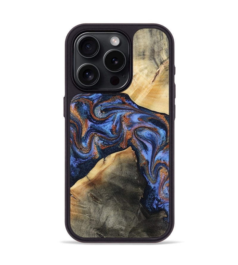 iPhone 15 Pro Wood Phone Case - Kayla (Teal & Gold, 808822)