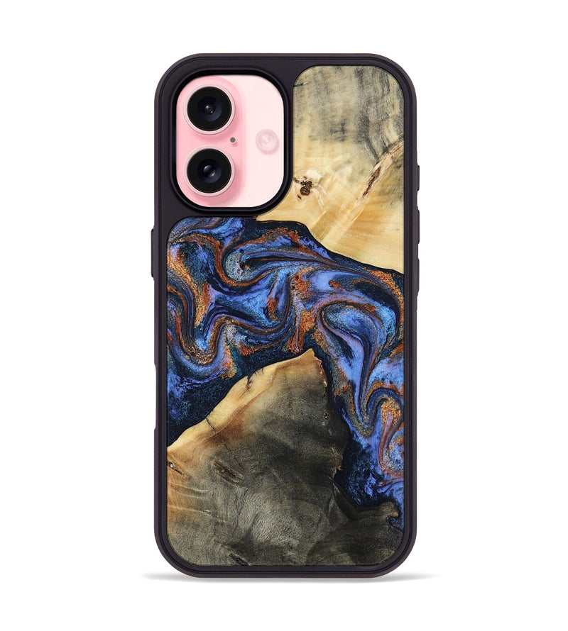 iPhone 16 Wood Phone Case - Kayla (Teal & Gold, 808822)