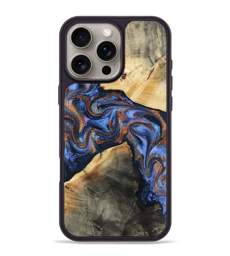 iPhone 16 Pro Max Wood Phone Case - Kayla (Teal & Gold, 808822)